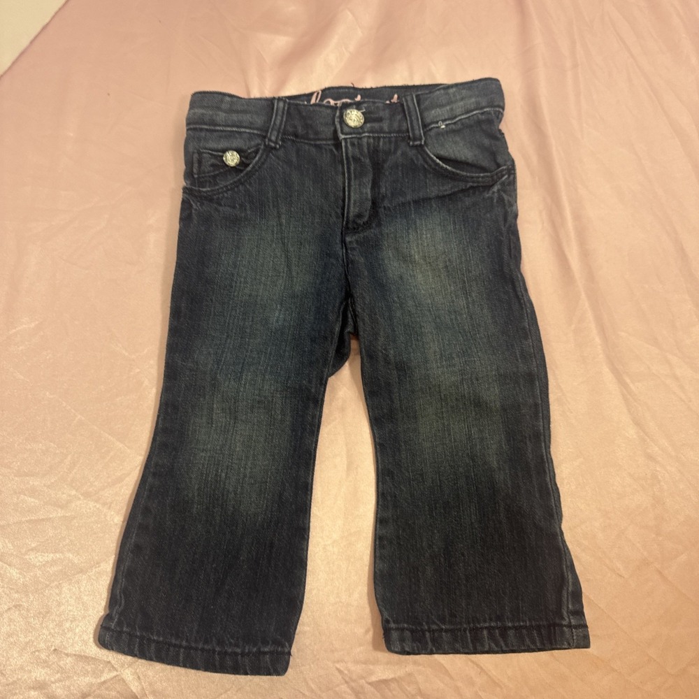 Gymboree Baby Girl Jeans 6-12 Months Bootcut With Bow Accents Sparkle Buttons
